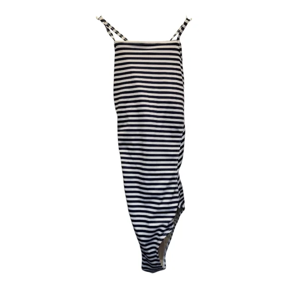 Albion FIT Navy Striped Halter Neck Tie-back One-Piece Swimsuit - Size XS - Picture 3 of 5